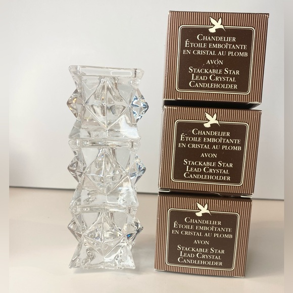 Slim Taper Candle Crystal Lead Cut Vintage Avon Candle Holders Unopened Stacking - Picture 3 of 8
